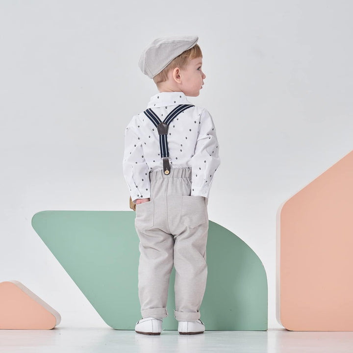 Volunboy Baby Jungen Anzug Set Bekleidung Hemd mit Fliege + Hosenträger Hosen Strampler Anzug 3-6 Mo
