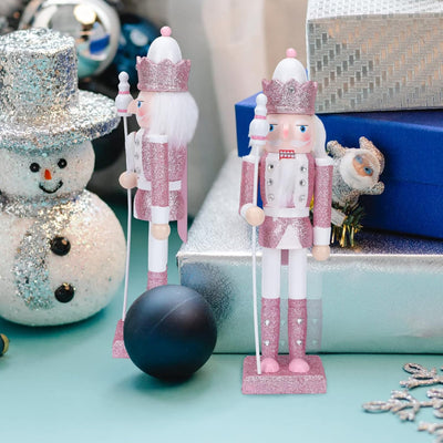 Veemoon Rosa Weihnachtsnussknacker mit Spazierstock 30 5 cm Handgefertigter Nussknacker aus Holz für
