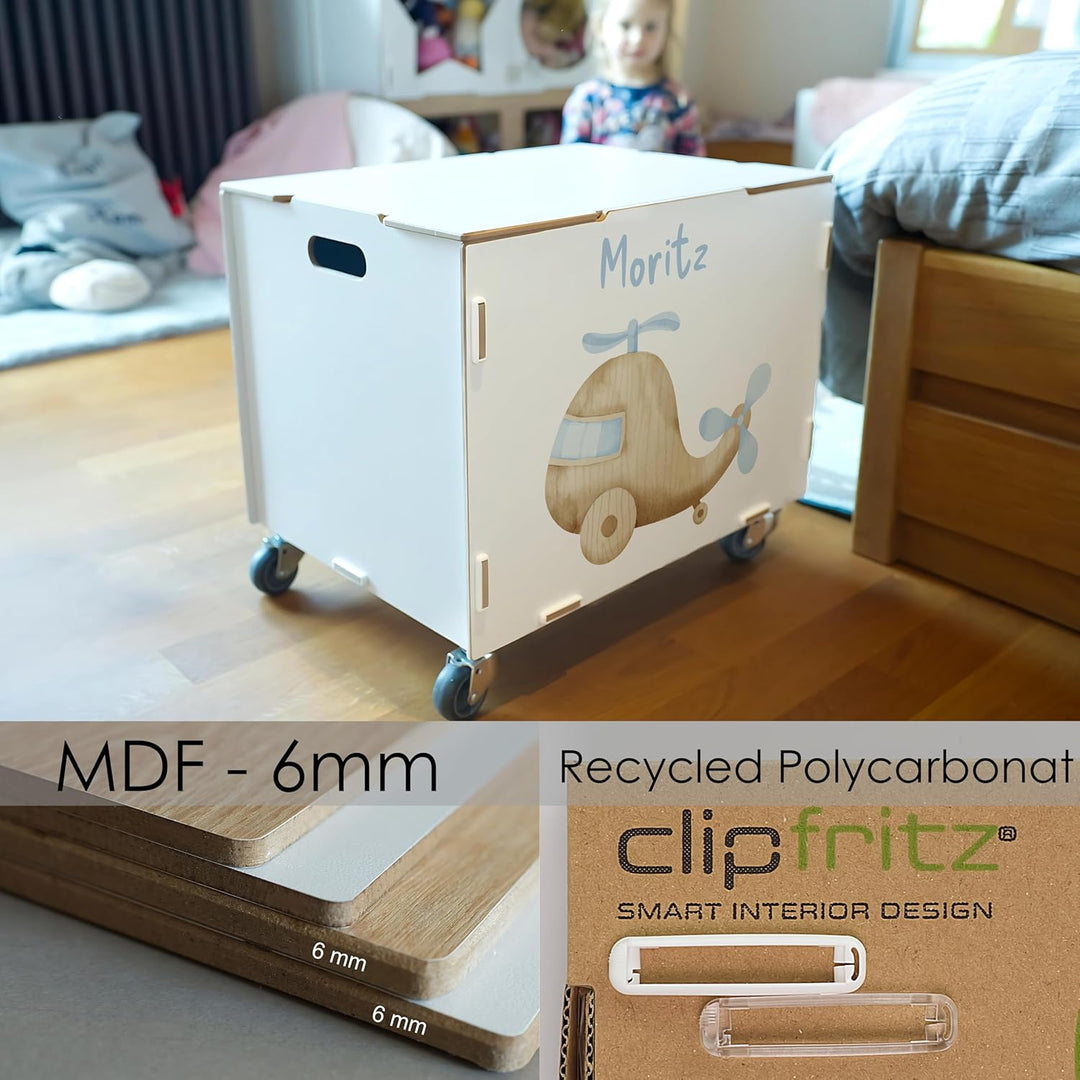 Peronalisierbare Rollbox mit Helikopter Kinder-Motiv (33x45,5x34,5cm + 6cm Räder-Höhe) Kisten/Boxen