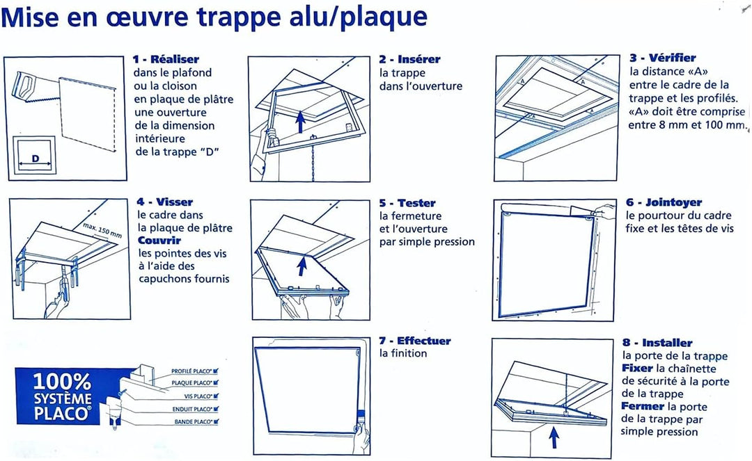 Placo® Revisionsklappe aus Aluminium, 600 x 600 mm, Gipskarton, wasserabweisend, unsichtbar nach der