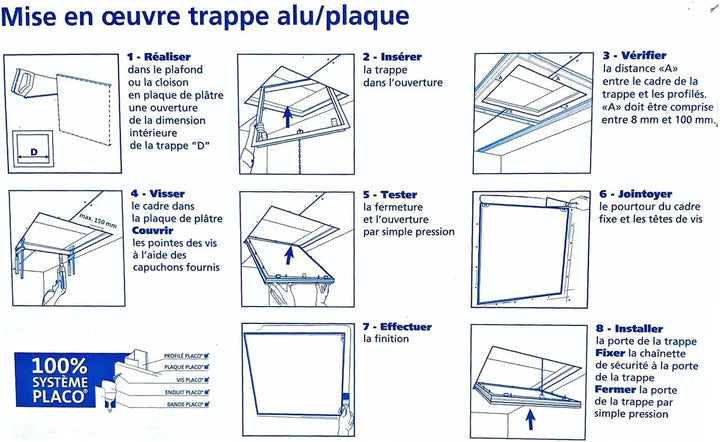 Placo® Revisionsklappe aus Aluminium, 600 x 600 mm, Gipskarton, wasserabweisend, unsichtbar nach der
