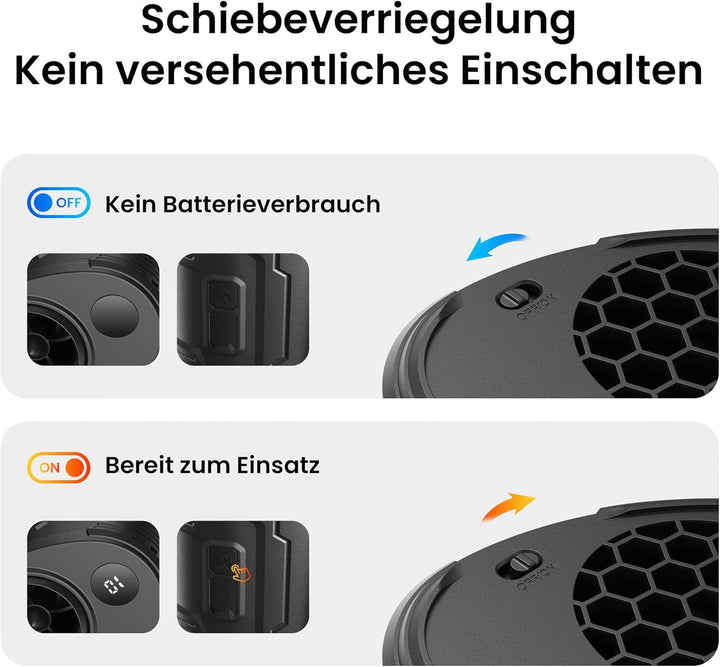 KIWIHOME Tragbarer Taillen-Clip-Ventilator, 360° drehbarer Luftstrom mit 10° vertikaler Anpassung, G