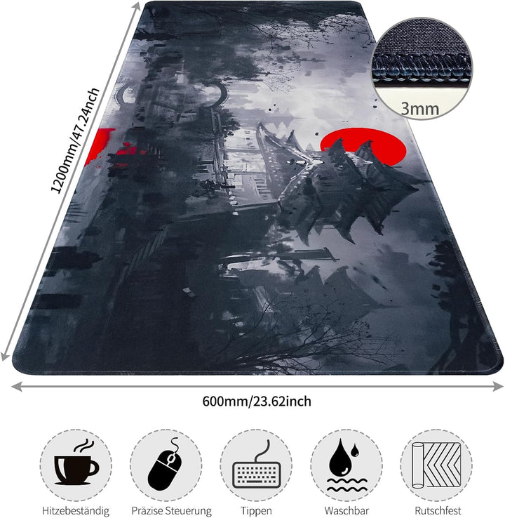 Mousepad,XXL Japanische Kunst Mauspads,Überdimensionales rutschfeste Gummimatten Gaming-Mauspads,Was