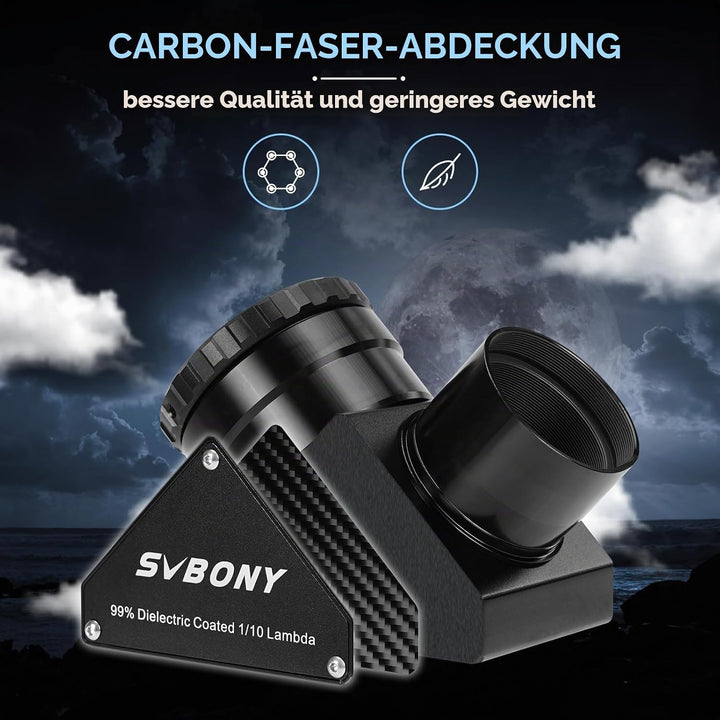 Svbony SV223 Diagonalspiegel, 2" 90° Stern Zenitspiegel mit 1,25" Adapter und Kohlefasermaterial, 99