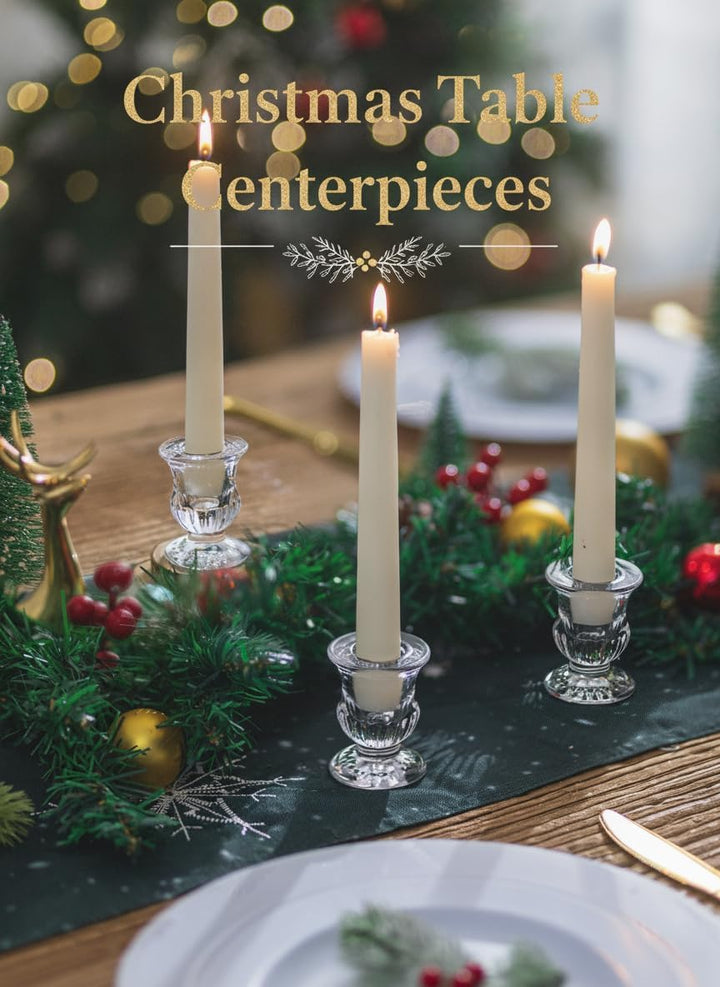 Romadedi Kerzenhalter Kerzenständer Glas 10er - Klein Kerzen Ständer Set für Stabkerze Spitzkerzen f