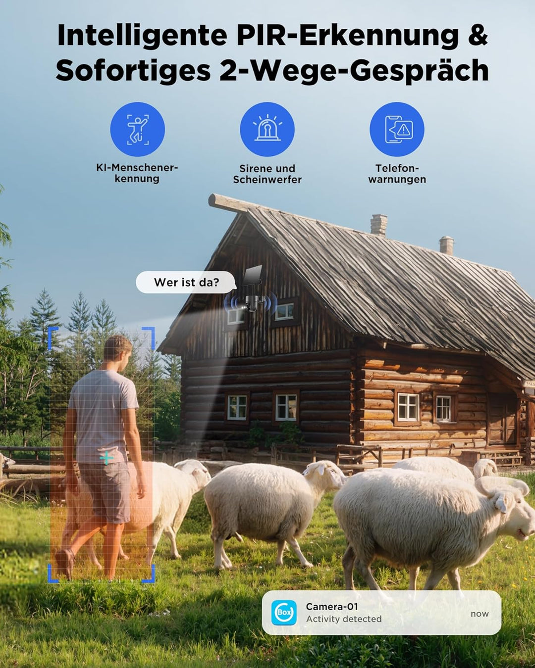 4G LTE Überwachungskamera Aussen Solar mit SIM Karte, 2K Kamera Überwachung Ohne WLAN Outdoor Akku m