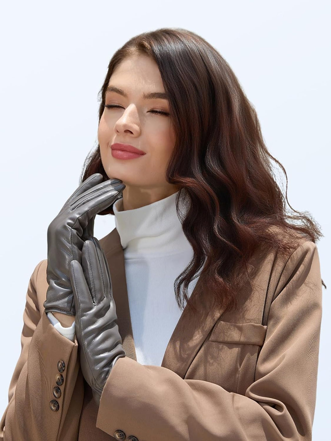 Knuffnee Damen Winter Lederhandschuhe Warme Gefüttert Handschuhe Autofahren Handschuhe Grau S, Grau
