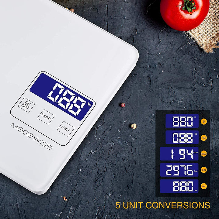 MegaWise Food Scale, 33lb wiederaufladbare digitale Küchenwaage, Gewicht Gramm und Unzen zum Kochen