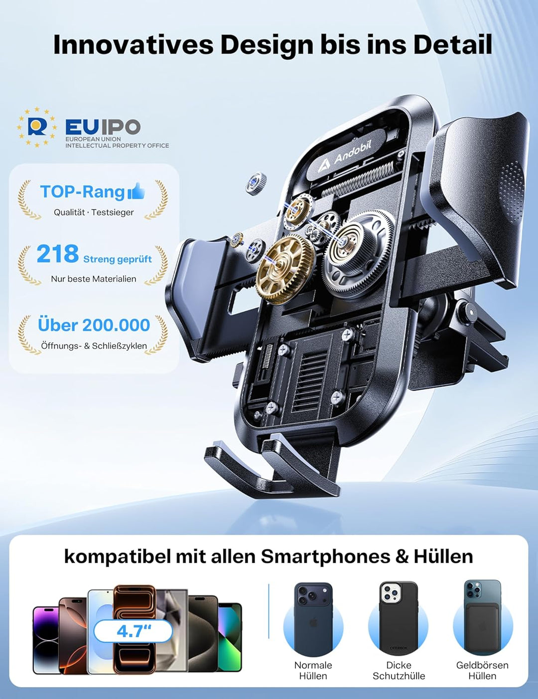 andobil Handyhalterung Auto [ Stabilere Version & nie wackeln ] 3 in 1 Auto Handyhalter Saugnapf & L