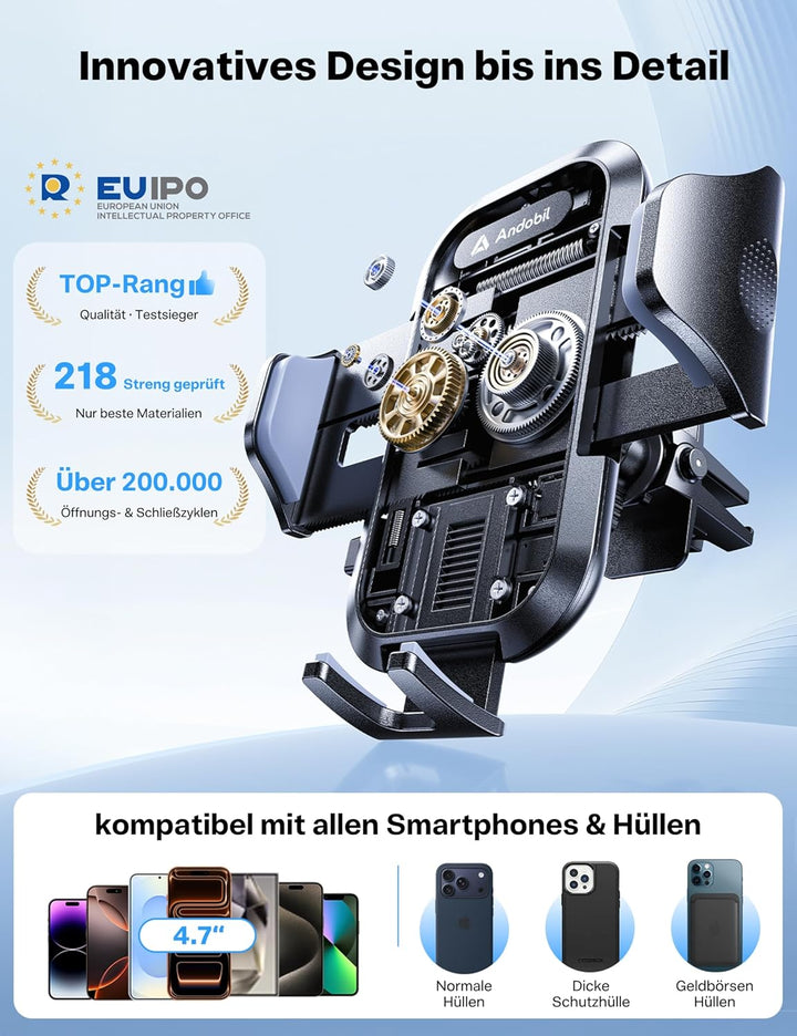 andobil Handyhalterung Auto [ Stabilere Version & nie wackeln ] 3 in 1 Auto Handyhalter Saugnapf & L
