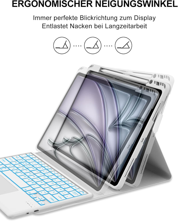 Für iPad Air 13 (M4/M3) Hülle mit Touchpad &amp; Beleuchtung QWERTZ Hellgrau Air 13 M4/M3/M2 (2026-2024)