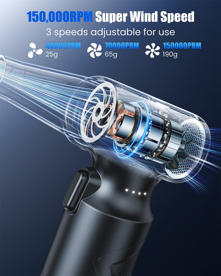 Famgoods Elektrische Staubgebläse,150000 U/min Staubgebläse Akku Air Duster,3-Gang Handgebläse Akku
