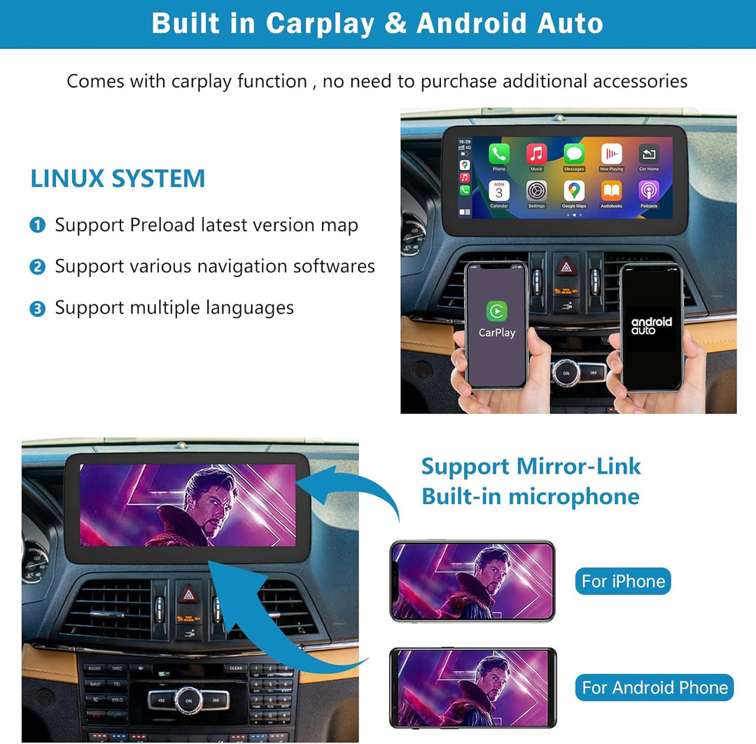 Autoradio 10,25 Zoll Touchscreen mit kabellosem Carplay und Android Auto für 2012-2015 Mercedes Benz