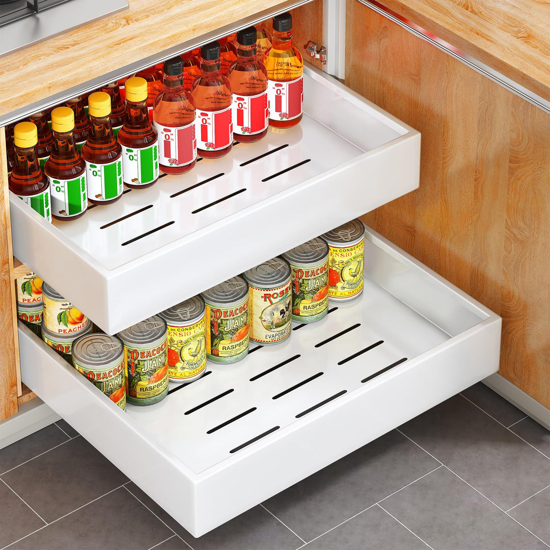 SAYZH Teleskopschublade, Ausziehbare Schubladen-Aufbewahrungsregale für Küchenschränke, Ausziehbare