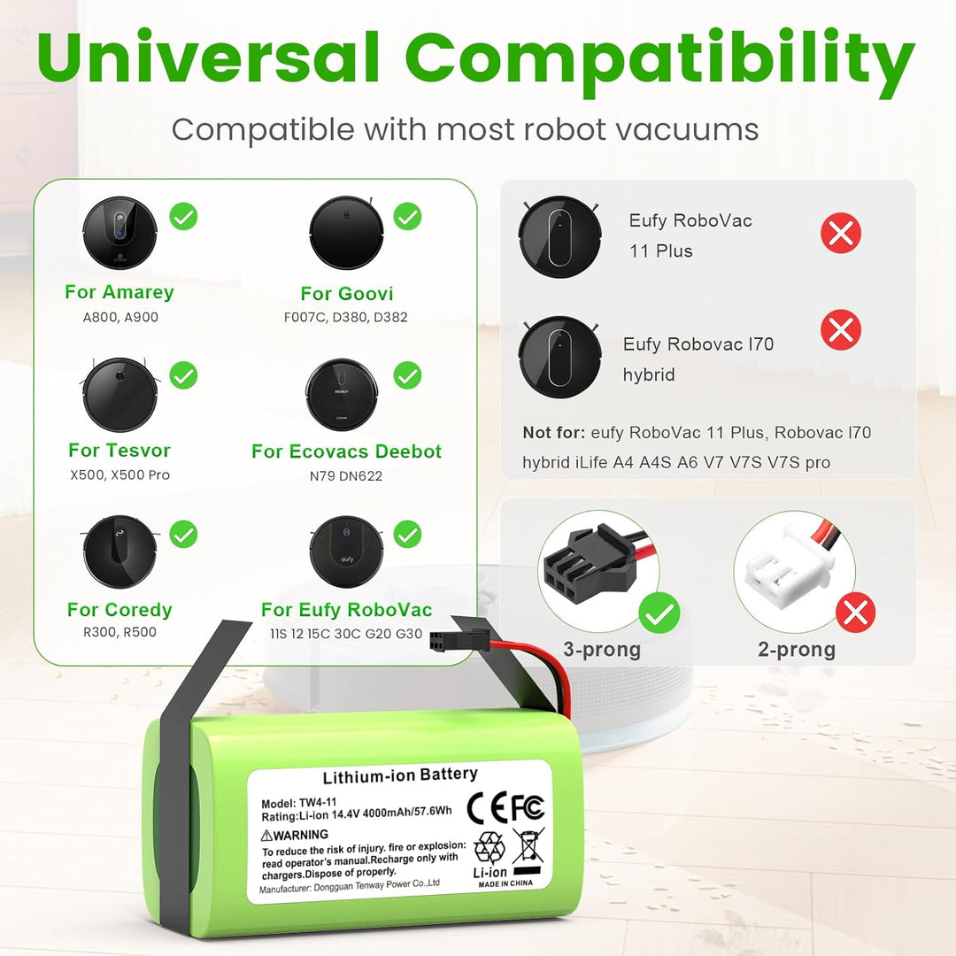 ASUNCELL 4000 mAh 57.6Wh 14.4V Ersatzakku für RoboVac 11 Li-Ion-Akku, kompatibel mit RoboVac 11S 11S