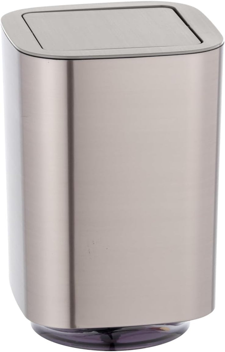 WENKO Schwingdeckeleimer Auron Silber, 5,5 Liter, Badezimmer-Mülleimer mit abnehmbarem Deckel, Abfal