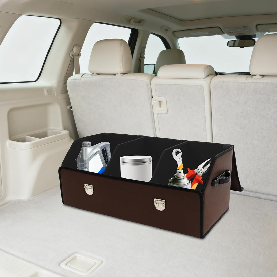 56L Auto Kofferraum Organizer, Leder Kofferraumtasche mit Deckel und Griff, Multifunktionale Aufbewa