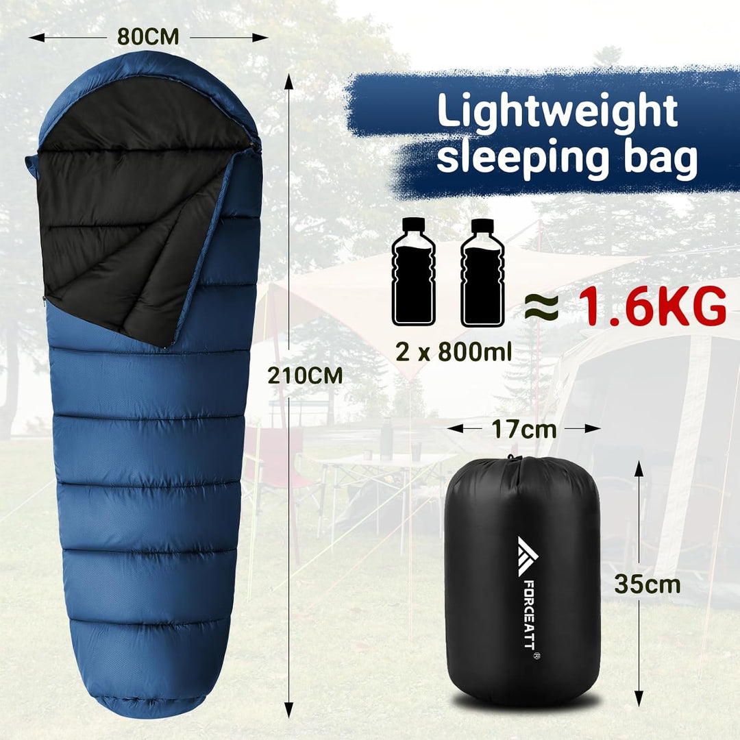 Forceatt Schlafsack, 5℃~25℃ 3-4 Jahreszeiten Outdoor Sommerschlafsack, Ultraleicht Kleines Packmass