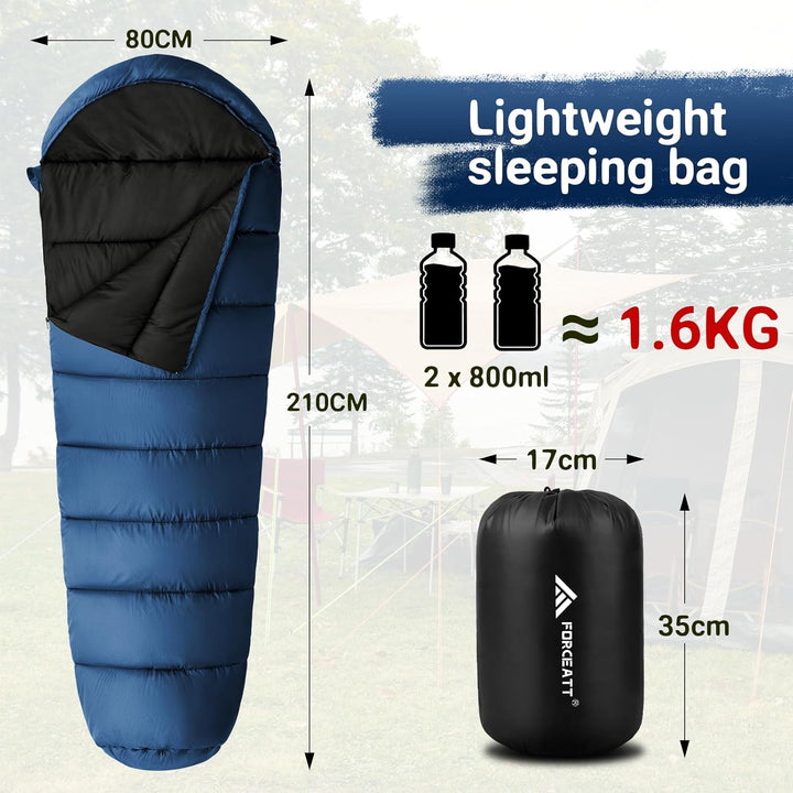 Forceatt Schlafsack, 5℃~25℃ 3-4 Jahreszeiten Outdoor Sommerschlafsack, Ultraleicht Kleines Packmass