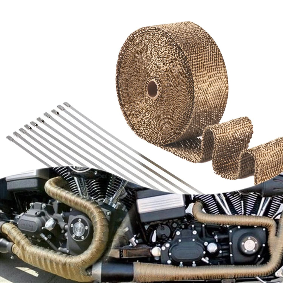 15M x 5 CM Hitzeschutzband Basaltfaser, Titanium Farbe Auspuffband mit 10 Edelstahl Kabelbinder für