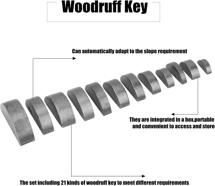 21 Arten von Scheibenfeder, 135-tlg. Scheibenfeder-Sortiment-Kit, Schwungrad-Riemenscheibe-Kurbelwel