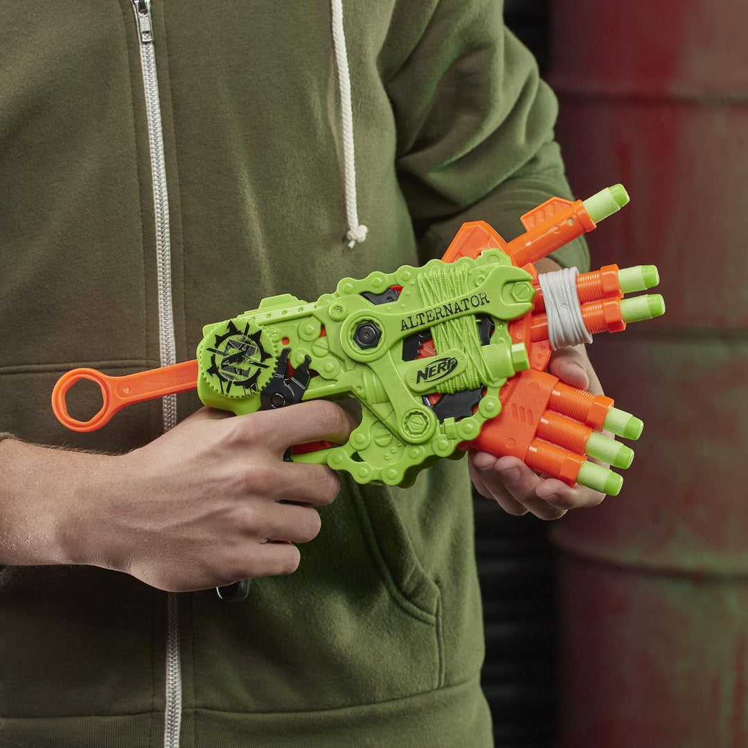 NERF Zombie Strike Alternator Blaster -- Fires 3 Ways -- Includes 12 Official Zombie Strike Elite Da