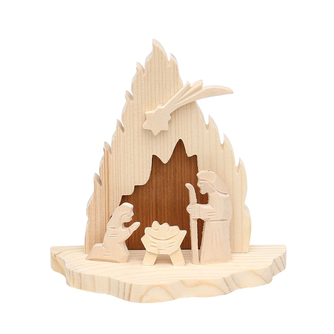 Dekohelden24 Handgeschnitzte Holz Krippe mit 3 Figuren Breite ca 15,5 cm x Tiefe 7,5 x Höhe 16 cm ca