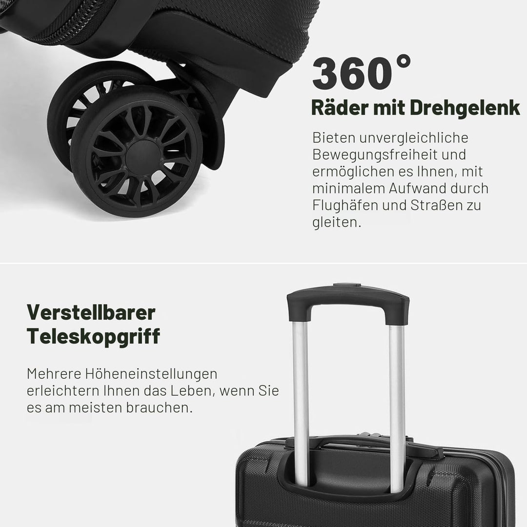 KONO Koffer Klein 16 Zoll Leicht ABS+PC Hartschalenkoffer mit Zahlenschloss Reisekoffer mit 4 Rollen