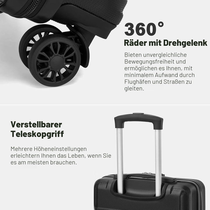 KONO Koffer Klein 16 Zoll Leicht ABS+PC Hartschalenkoffer mit Zahlenschloss Reisekoffer mit 4 Rollen