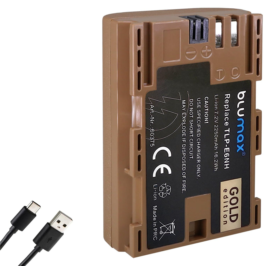 Blumax Gold Akku kompatibel mit Canon LP-E6NH (2250mAh) mit USB Typ-C Ladebuchse - NTC-Sensor &amp; V1-G