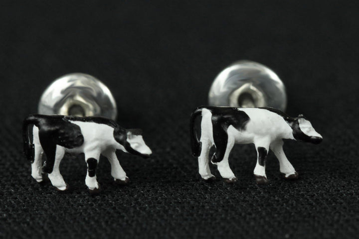 Miniblings Kuh Kühe Bauernhof Ohrstecker schwarz weiss winzig - Handmade Modeschmuck I Ohrringe Stec