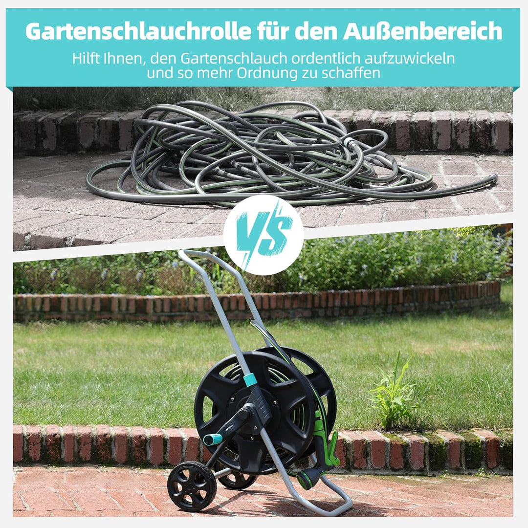 Schlauchwagen, Metall Schwerlastschlauchwagen mit Rädern, tragbarer Schlauchwagen für 30–60 m Schlau