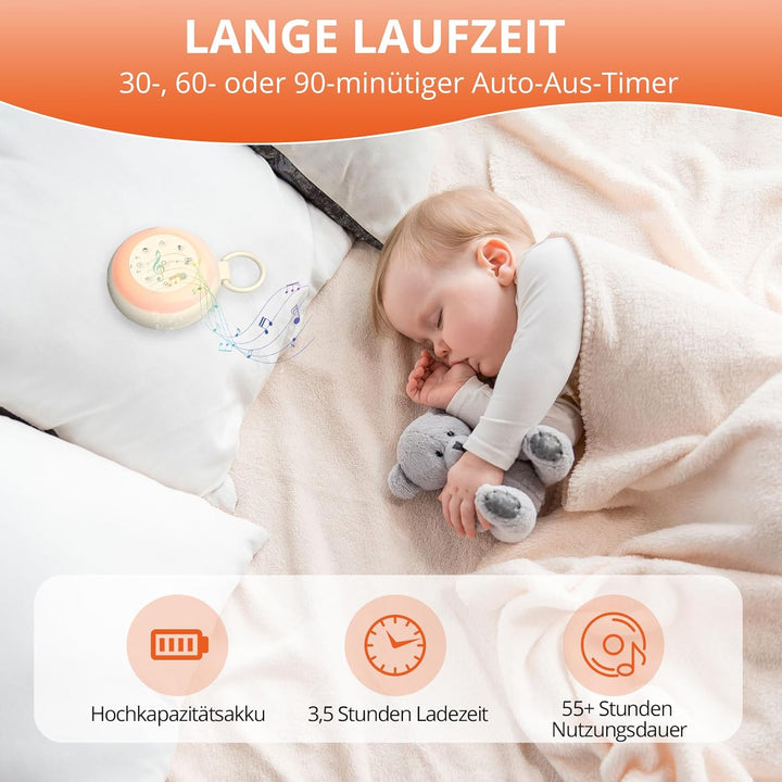FUNYKICH White Noise Machine Baby, Tragbare Einschlafhilfe Weisses Rauschen Erwachsene mit 2 Aufnahm