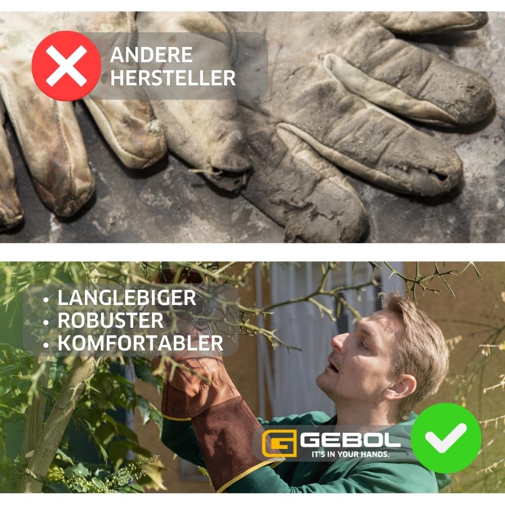 Gebol Ilex | 1 Paar | Grösse M (Gr 8) | Rosenhandschuh aus robustem Echtleder | mit langer Stulpe id