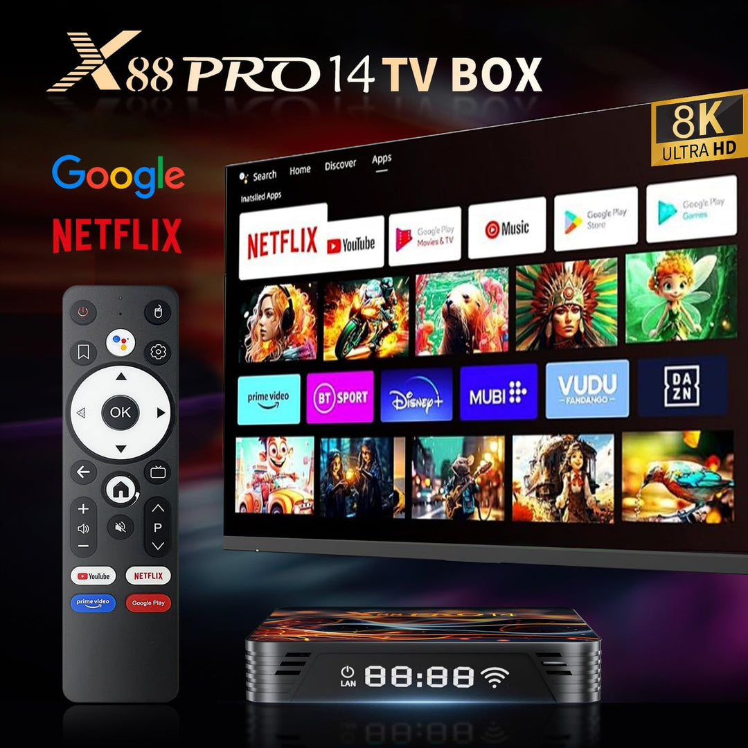 Android TV Box 14.0, 2025 8K Neueste Android Box mit RAM 2G ROM 16G WiFi6 Enternet 10/100M Bluetooth