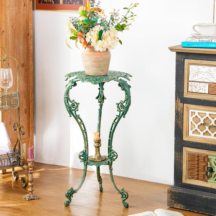 Sungmor Pflanzenständer aus Gusseisen im Vintage-Stil, kunstvoller grüner Standtisch für drinnen und