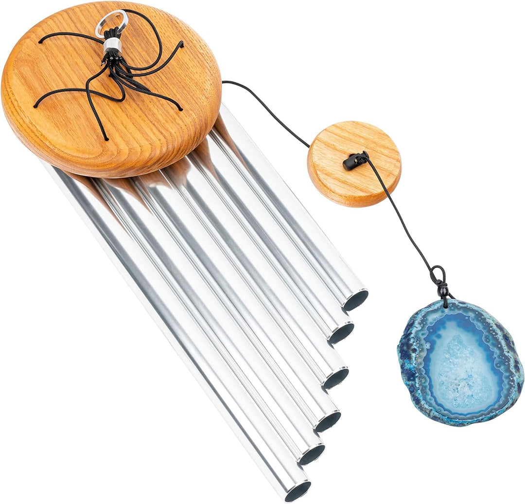 Sonic Energy Blue Agate Meditation Chime – Windspiel mit Achat Stein und 6 Klangstäben (432 Hz) – fü