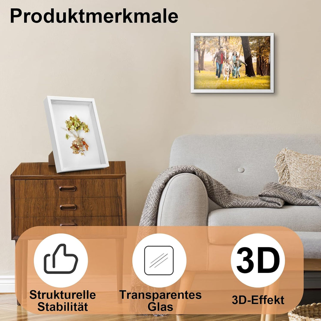 Bilderrahmen zum Befüllen, Objektrahmen Tiefer 3 cm, Tiefer Bilderrahmen zum Befüllen 30 x 30 cm, mi