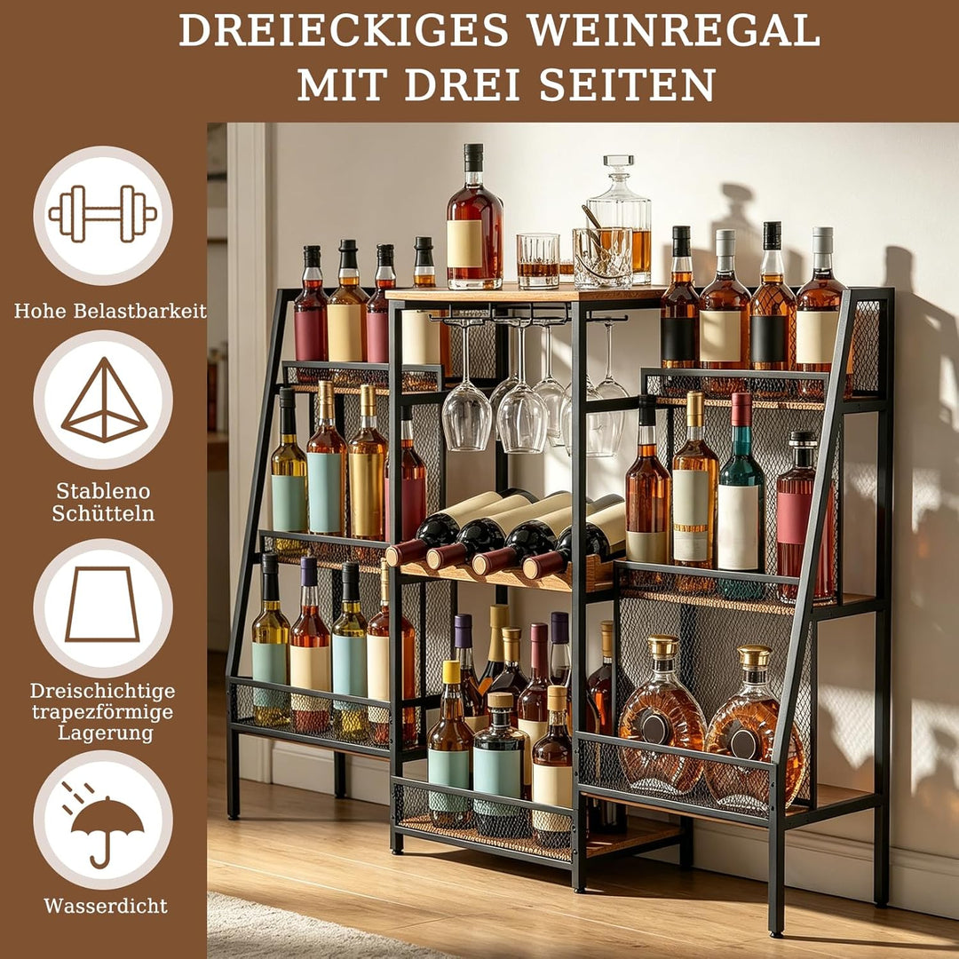 8-Tier Abgestufte Liquor Cabinet Mini Bar, Freistehendes Weinregal mit Geländer und Glashalter, Meta