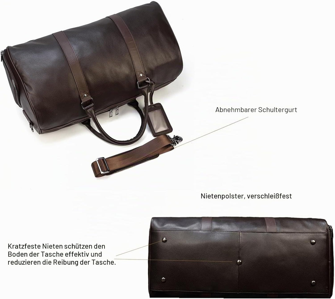 Luufan Unisex Leder Reisetasche Vintage Reisetasche (Brown-55cm)