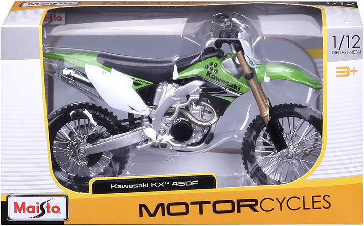 Bauer Spielwaren 2049755 Maisto Kawasaki KX 450F: Originalgetreues Motorradmodell 1:12, mit beweglic