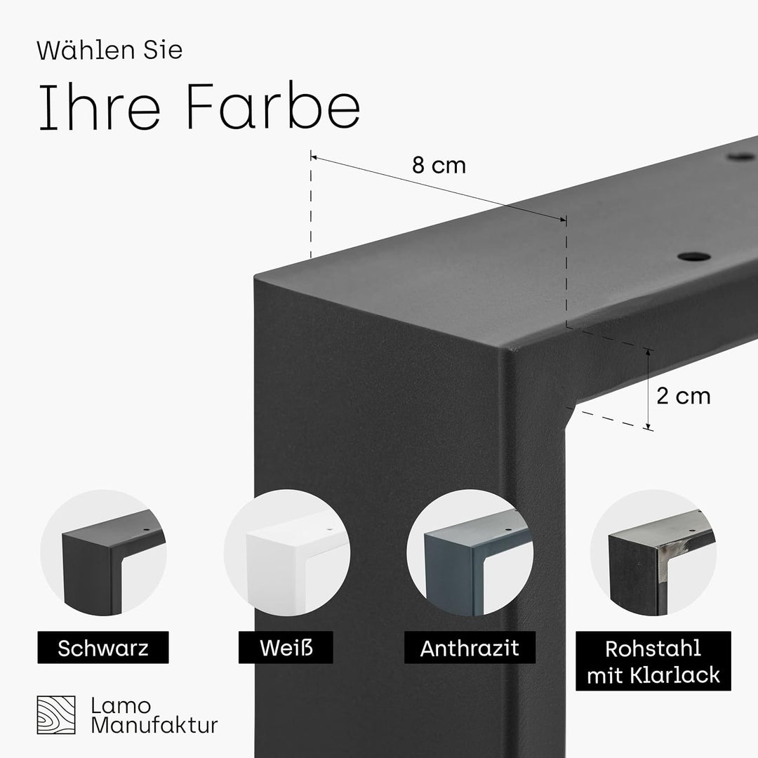 LAMO Manufaktur Tischbeine für Schreibtisch Esstisch, Simple Massive, Vierkantprofil 80x20 mm, Tisch