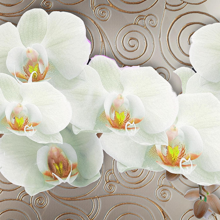 Runa Art Wandbilder Blumen Orchidee 5 Teilig Bild auf Vlies Leinwand Deko Wohnzimmer Abstrakt Beige