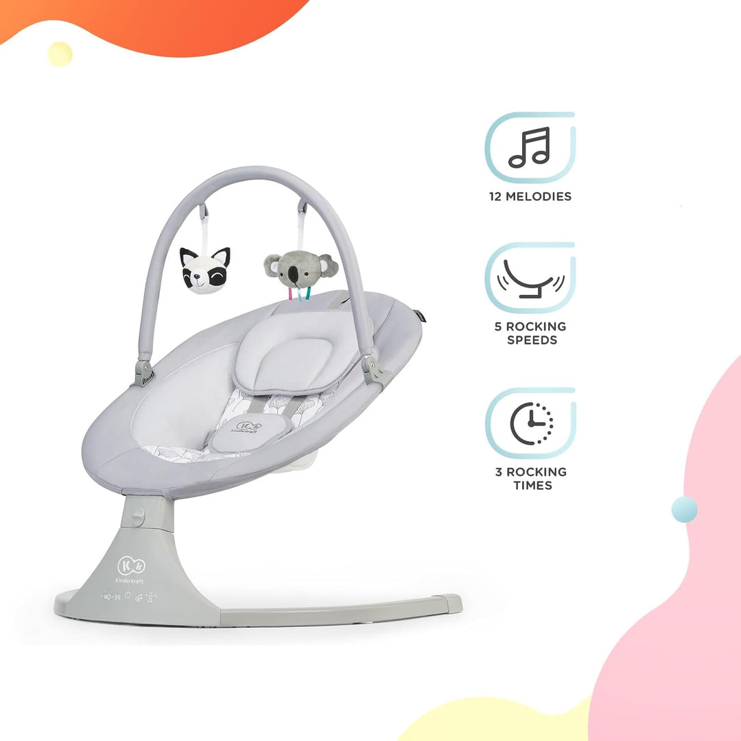 Kinderkraft Elektrische Babywippe 2 in 1 LULI, Babyschaukel, Babyliege, mit Spielbogen, 12 Melodien