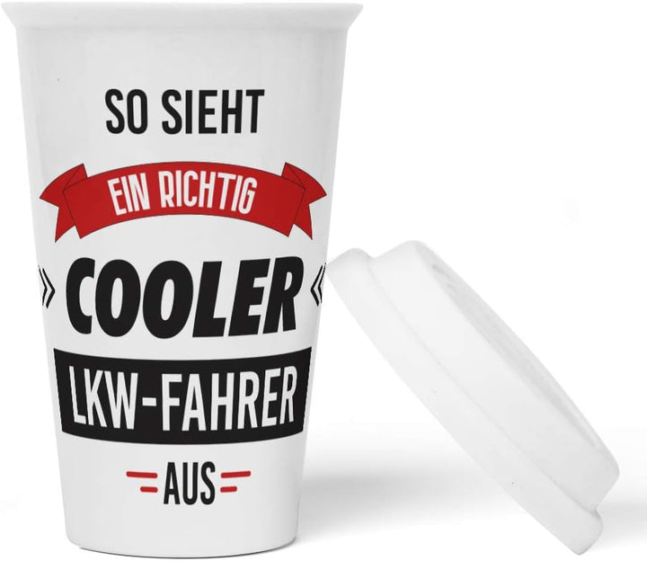 JUNIWORDS To-Go Becher mit Deckel, So sieht ein richtig cooler LKW-Fahrer aus