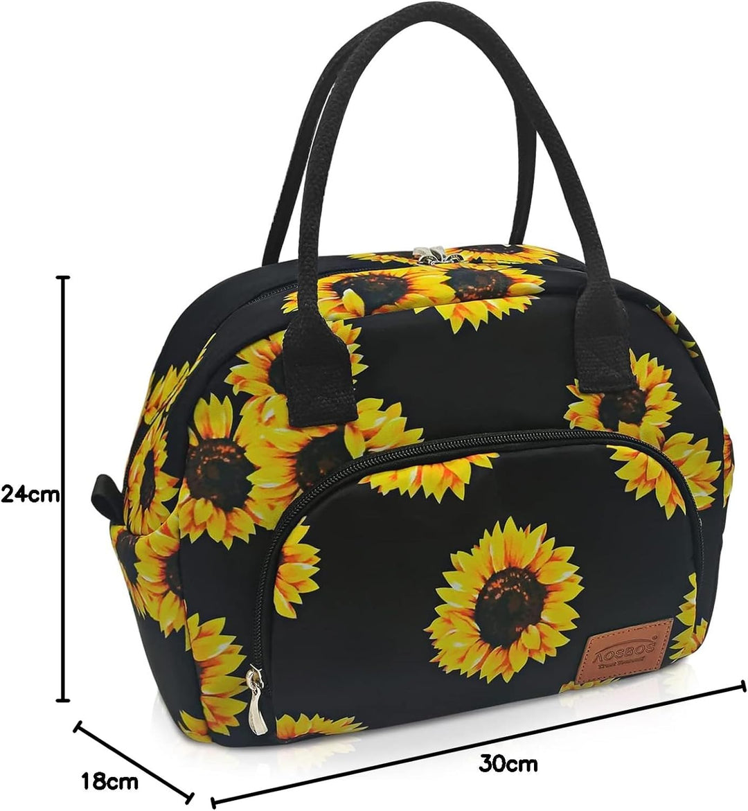 AOSBOS Isolierte Lunchtasche, 12 l, grosse Lunchtasche aus wasserdichtem Futter, für Damen, Sonnenbl