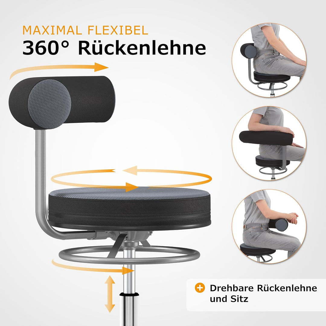 Sanus®-Gesundheitsstuhl | Rollhocker mit 360° Lehne, höhenverstellbarer Lehne, Sitzhöhe 36-43 cm, St