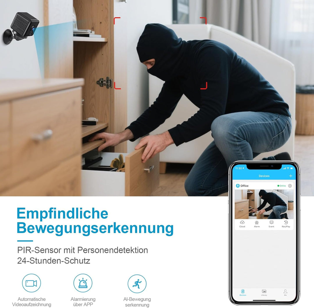 AOBOCAM Mini Kamera, 4K HD WLAN Überwachungskamera Innen Für Live Übertragung Handy APP, WiFi Camera