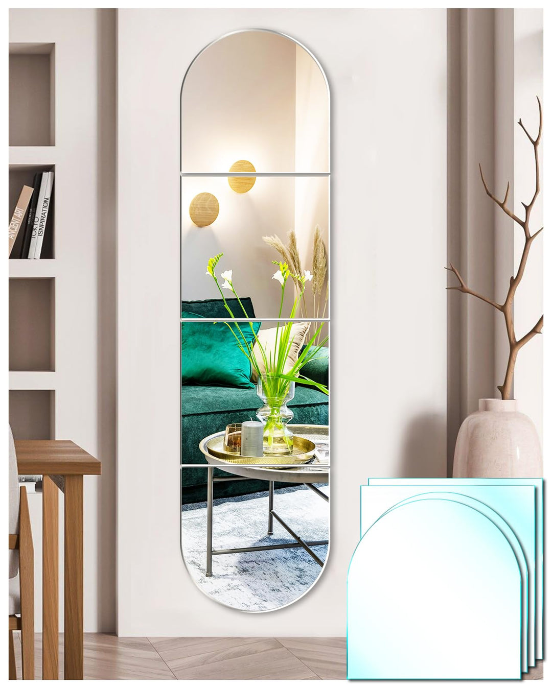 Selbstklebende Fliesenspiegel Glas HD DIY Wandspiegel Klebespiegel 4 Stück Spiegel zum Aufkleben Tür