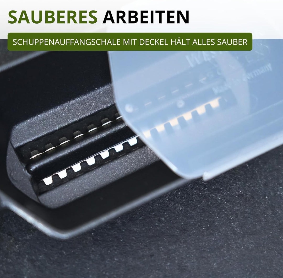 Westmark 65007760 Fischentschupper mit Schuppenauffangschale Black Edition – Aluminium, lebensmittel